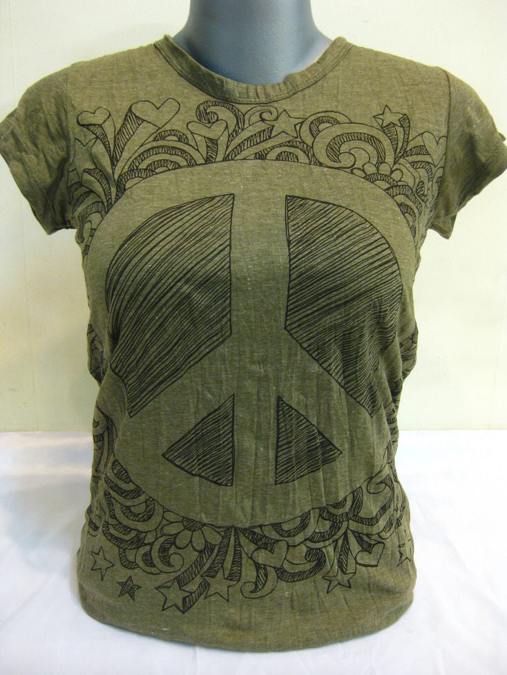 Womens Green Peace Sign Infi T-Shirt
