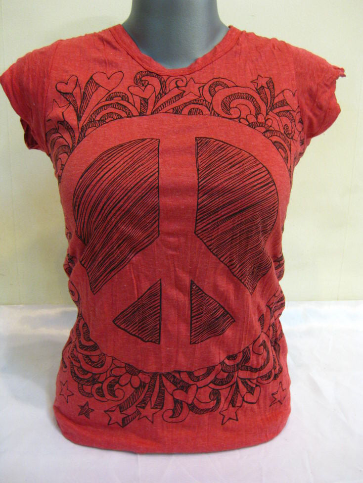 Womens Red Peace Sign Infi T-Shirt