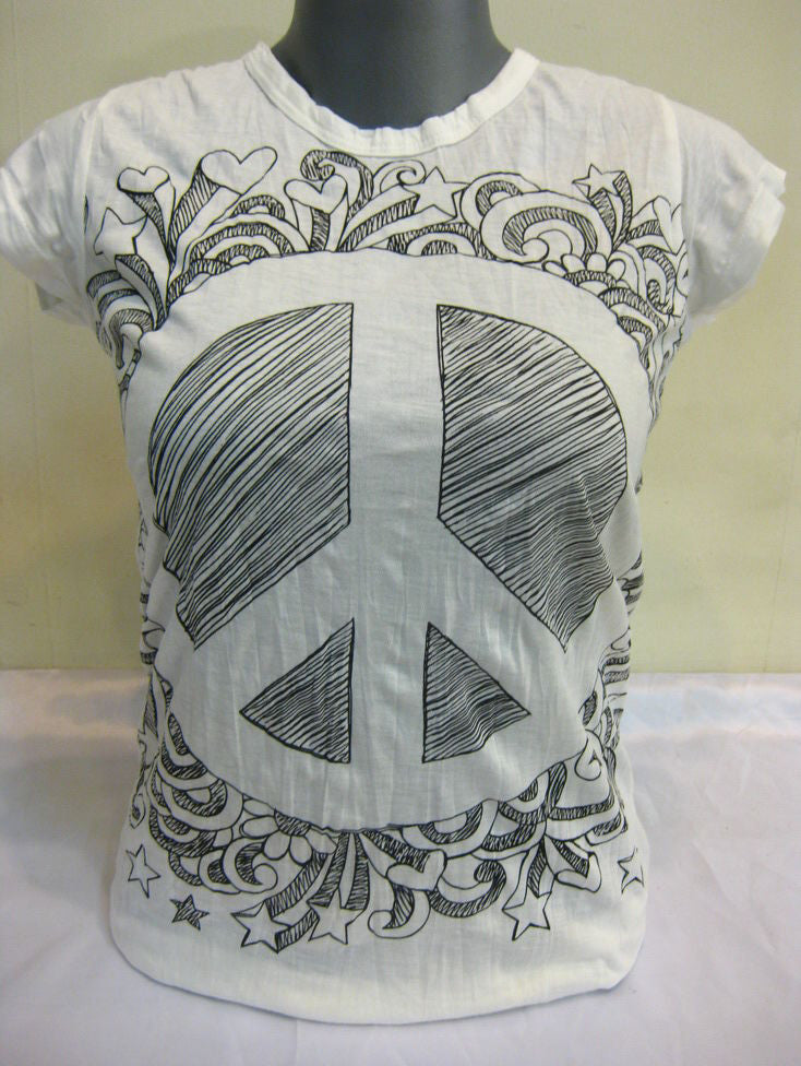 Womens White Peace Sign Infi T-Shirt