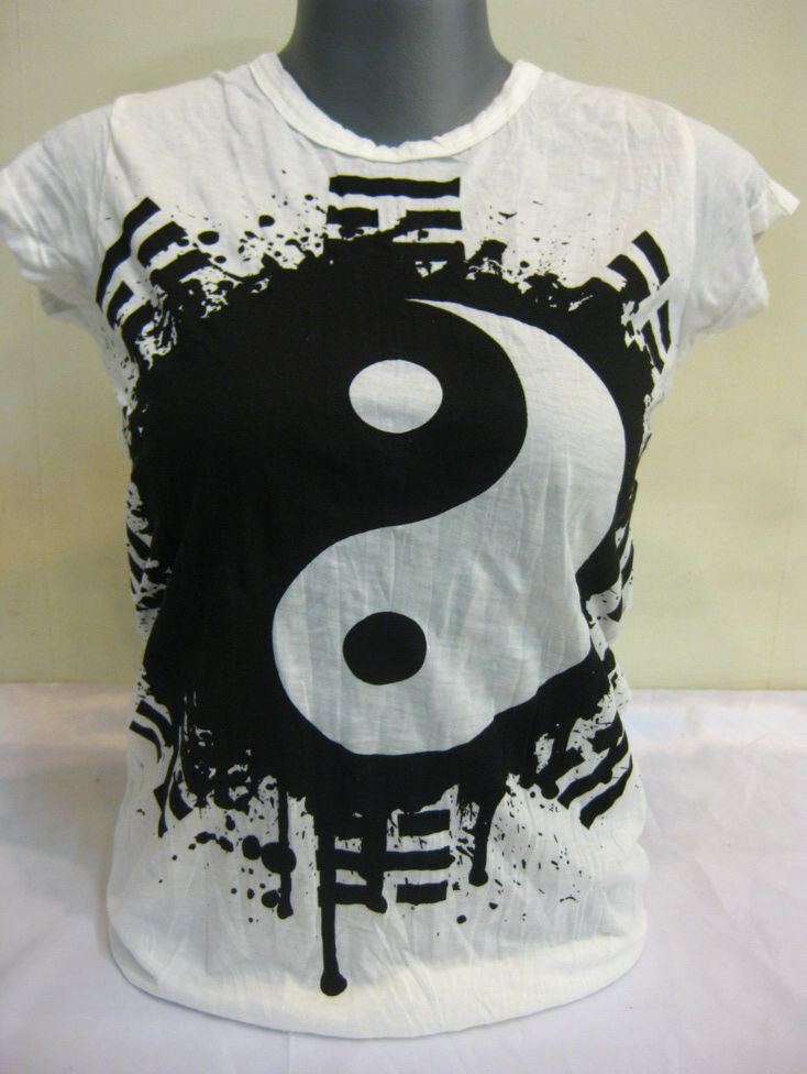 Womens White Ying Yang T-Shirt