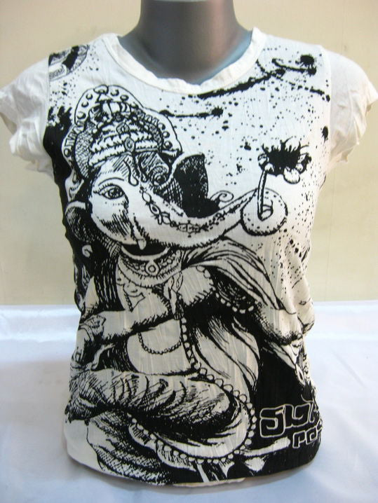 Womens White Ganesh Painting T-Shirt