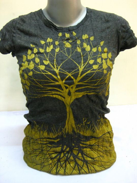 Womens Gold on Black Tree of Life T-Shirt