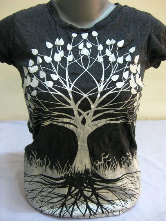 Womens Silver on Black Tree of Life T-Shirt