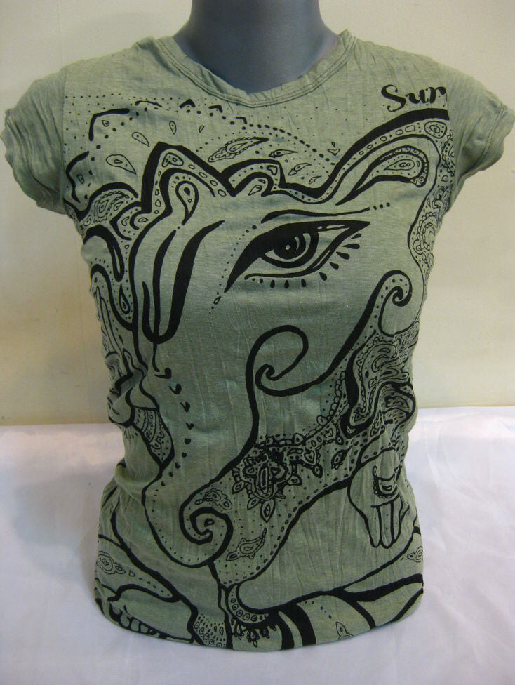 Womens Green#2 Cute Ganesha T-Shirt