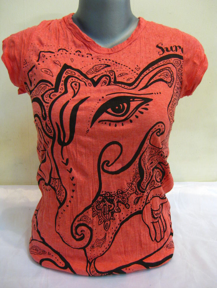 Womens Red Cute Ganesha T-Shirt