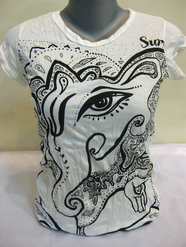 Womens White Cute Ganesha T-Shirt
