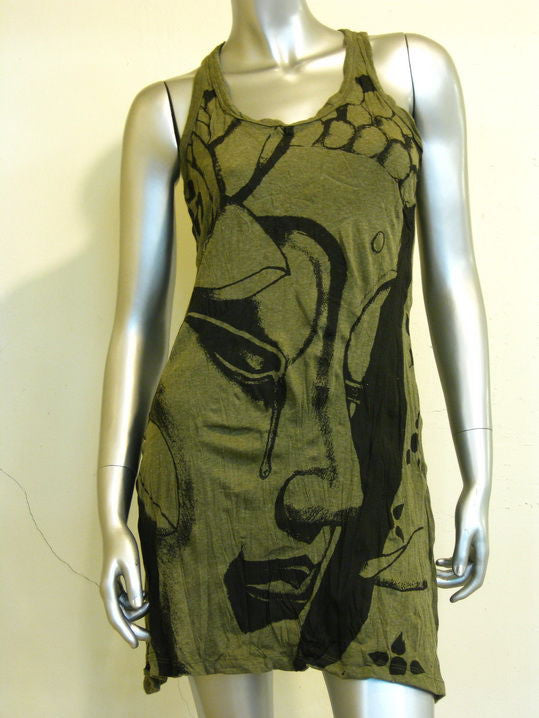 Womens Green Crying Buddha Tank Dress