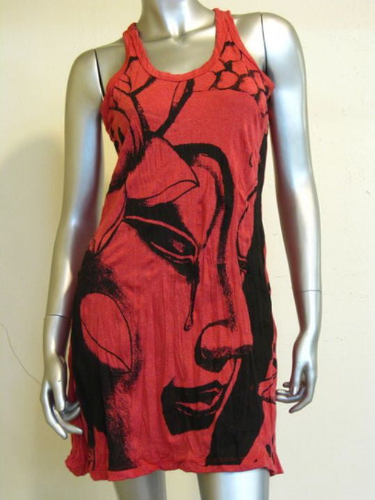 Womens Red Crying Buddha Tank Dress