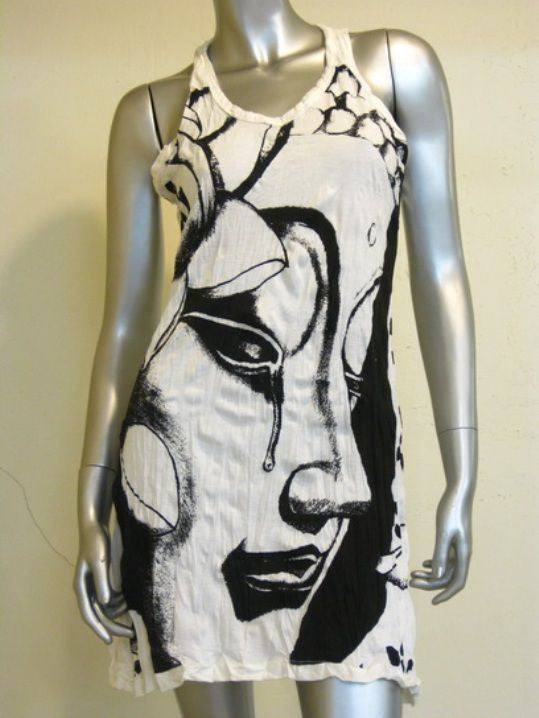Womens White Crying Buddha Tank Dress
