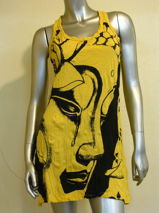 Womens Yellow Crying Buddha Tank Dress