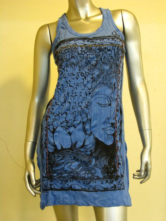 Womens Blue Sanskrit Buddha Tank Dress