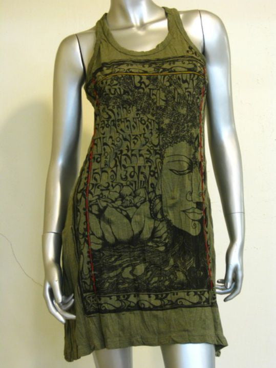 Womens Green Sanskrit Buddha Tank Dress