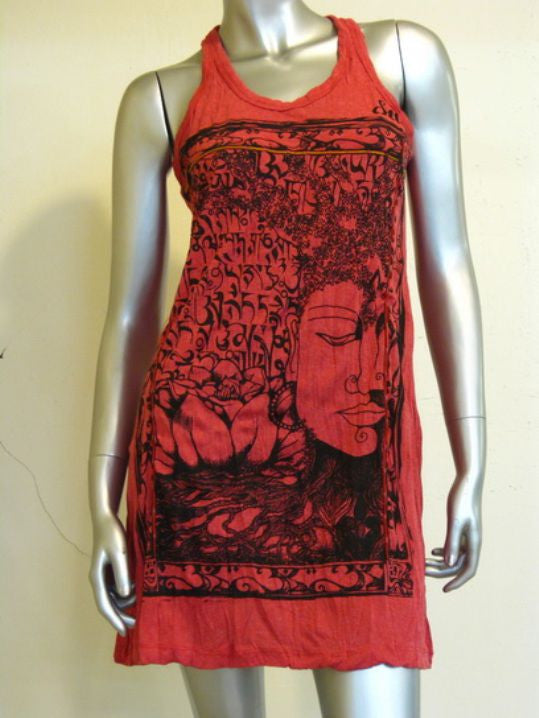 Womens Red Sanskrit Buddha Tank Dress