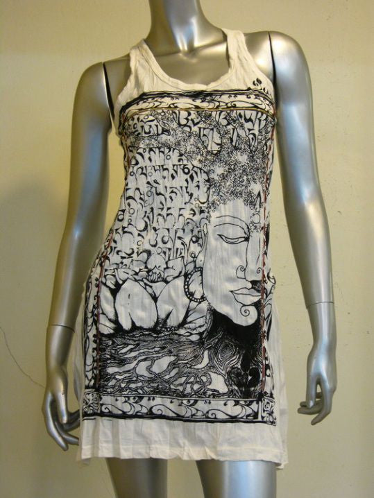 Womens White Sanskrit Buddha Tank Dress
