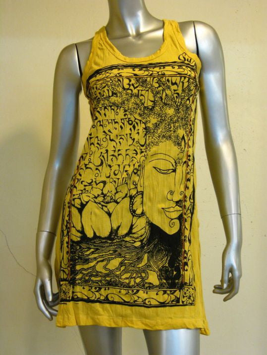 Womens Yellow Sanskrit Buddha Tank Dress