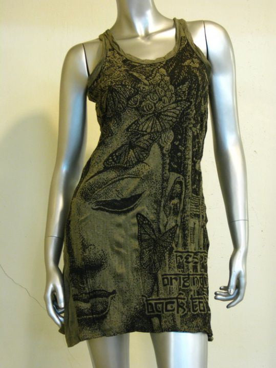 Womens Green Butterfly Buddha Tank Dress