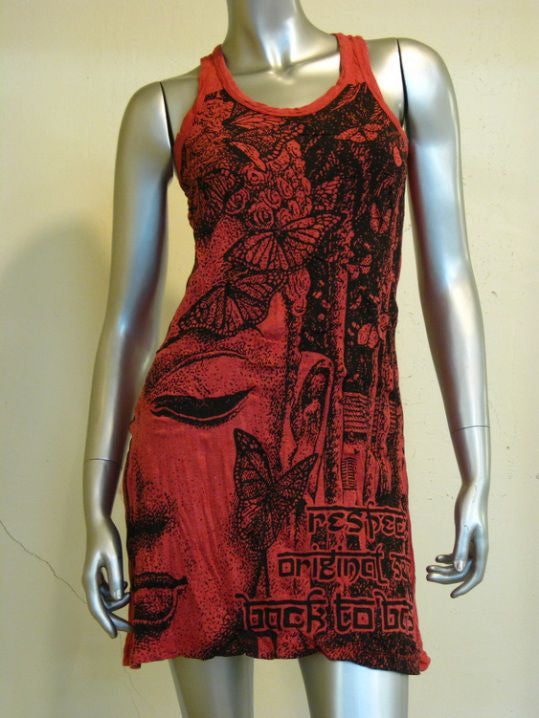 Womens Red Butterfly Buddha Tank Dress