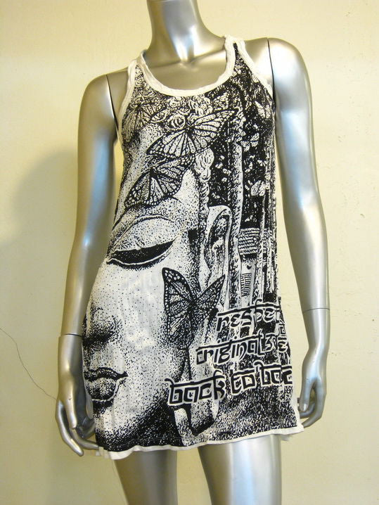 Womens White Butterfly Buddha Tank Dress