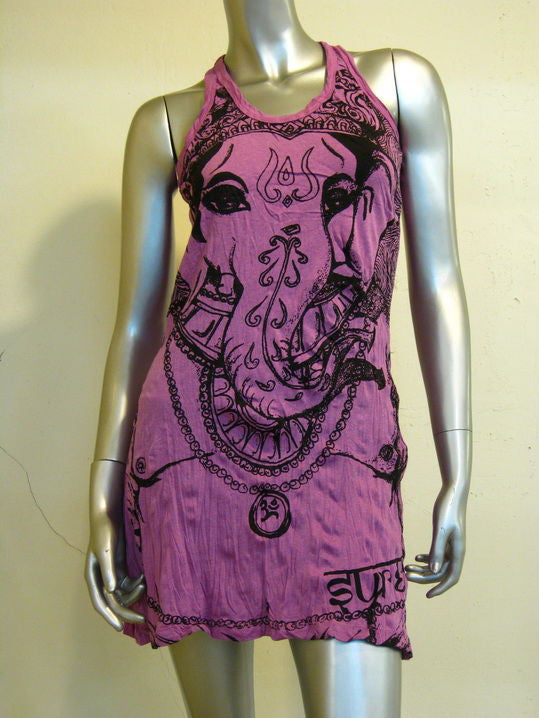 Womens Purple Big Face Ganesh Tank Dress
