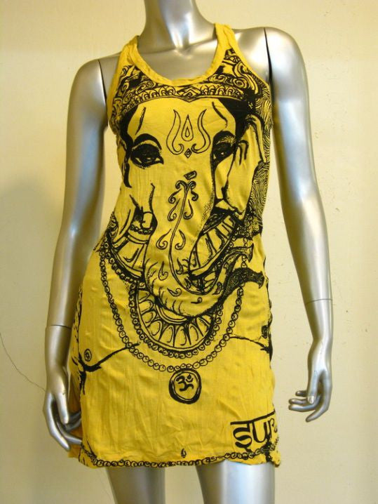 Womens Yellow Big Face Ganesh Tank Dress
