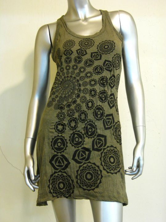Womens Green Chakra Fractal Tank Dress