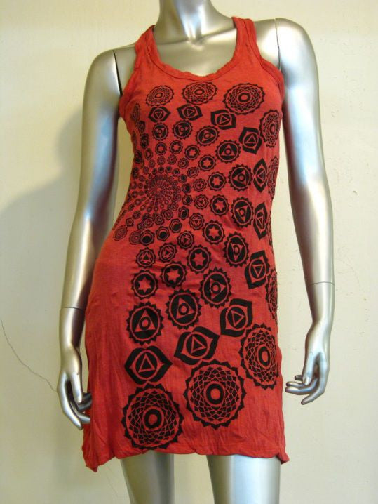 Womens Red Chakra Fractal Tank Dress