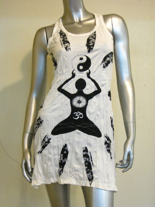 Womens White Yin Yang Yoga Tank Dress