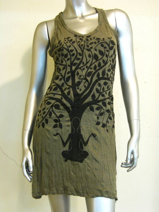 Womens Green Meditation Tree Tank Dress