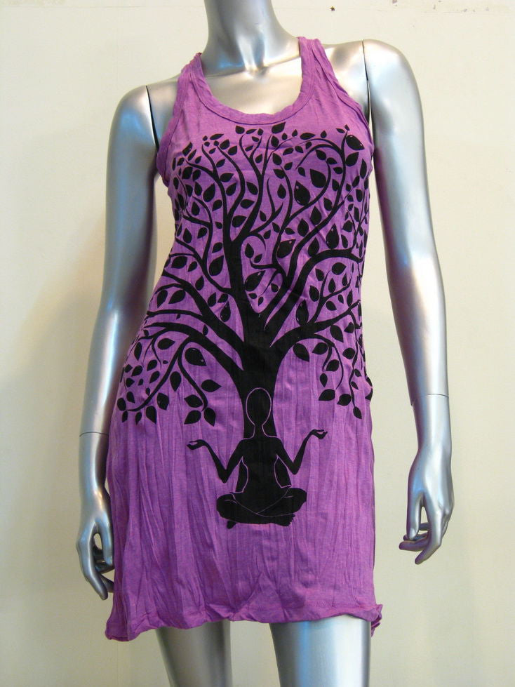 Womens Purple Meditation Tree Tank Dress