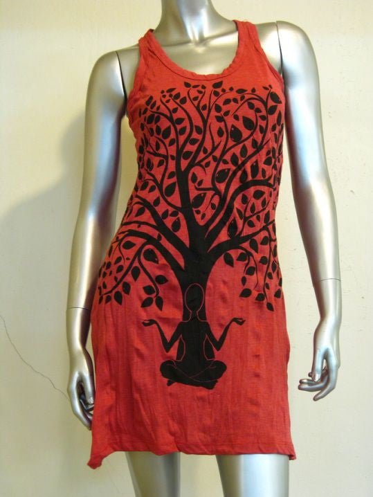 Womens Red Meditation Tree Tank Dress