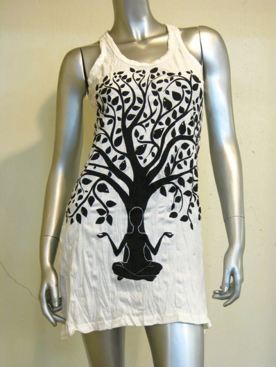 Womens White Meditation Tree Tank Dress
