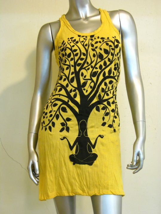 Womens Yellow Meditation Tree Tank Dress