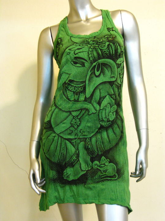 Womens Lime Sitting Ganesh Tank Dress