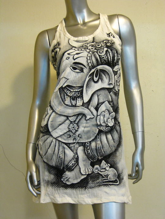 Womens White Sitting Ganesh Tank Dress