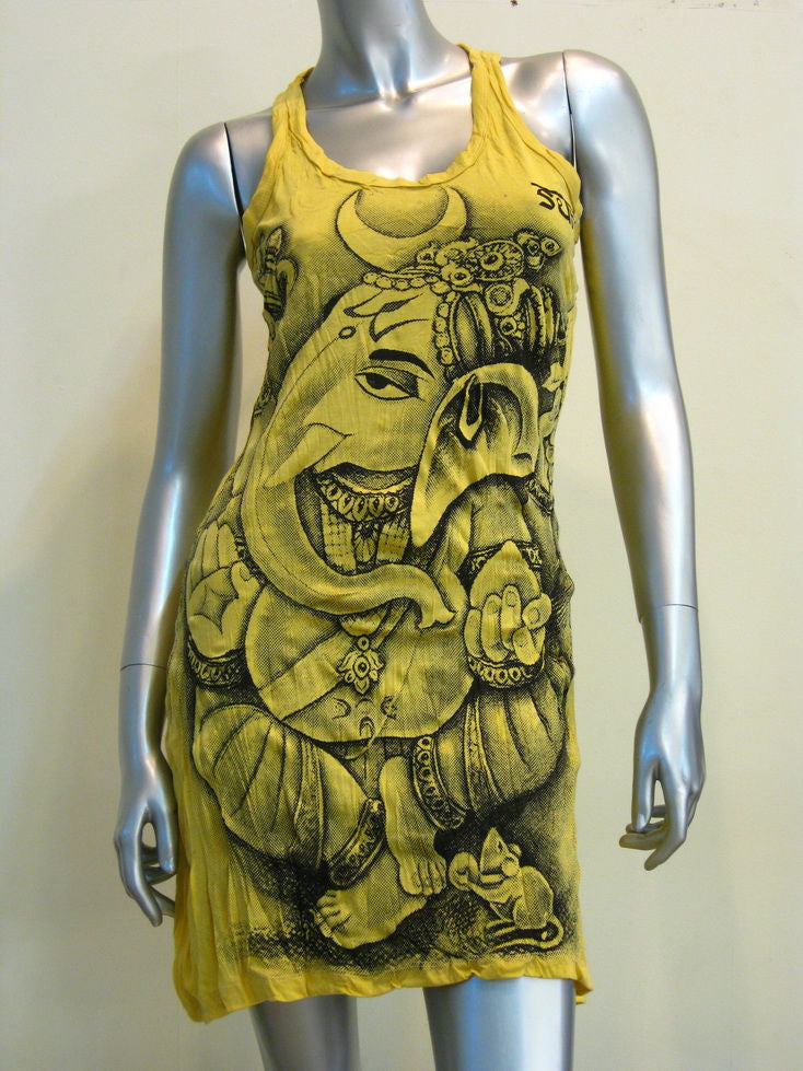 Womens Yellow Sitting Ganesh Tank Dress