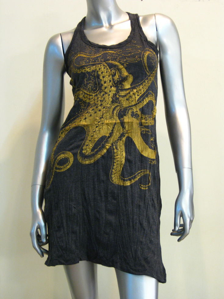 Womens Gold on Black Octopus Tank Dress