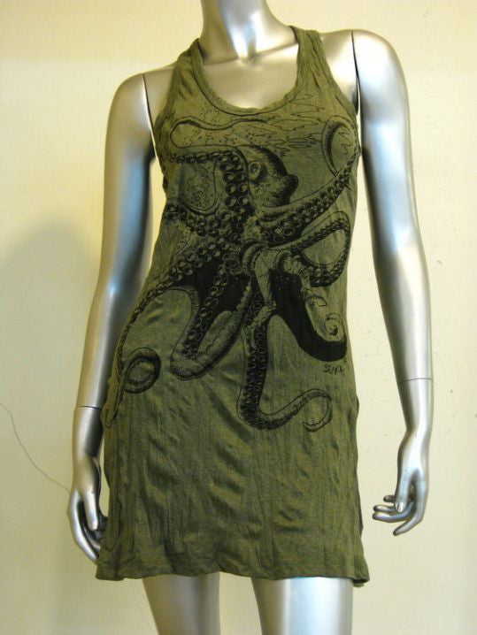 Womens Green Octopus Tank Dress