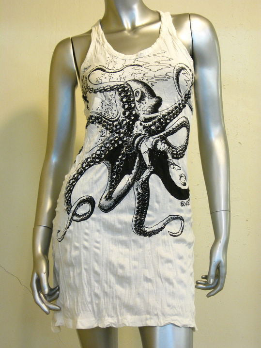 Womens White Octopus Tank Dress