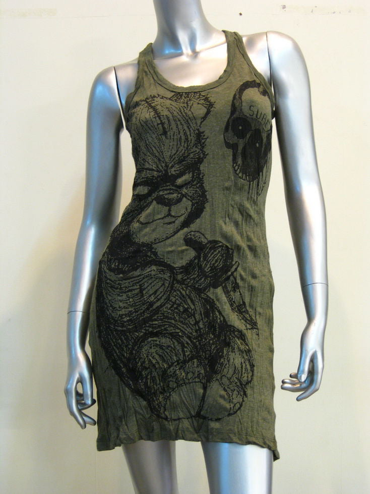 Womens Green Evil Teddy Tank Dress