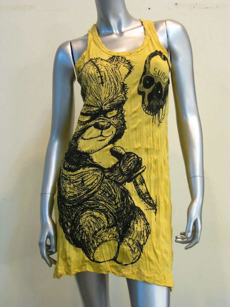 Womens Yellow Evil Teddy Tank Dress