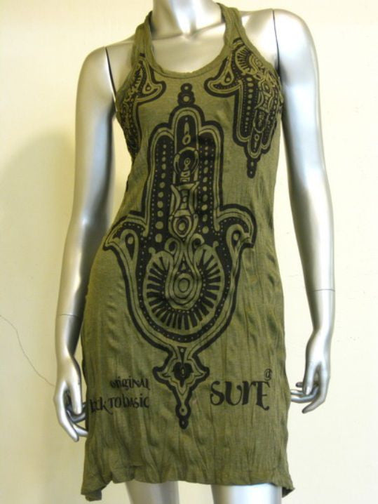 Womens Green Three Hands Tank Dress