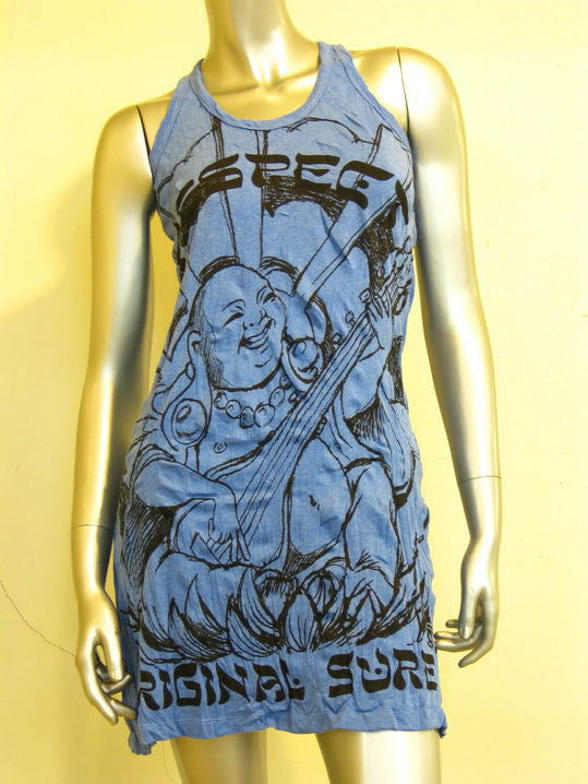 Womens Blue Mandolin Buddha Tank Dress