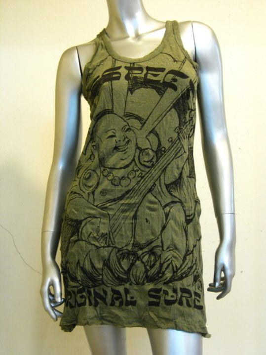 Womens Green Mandolin Buddha Tank Dress