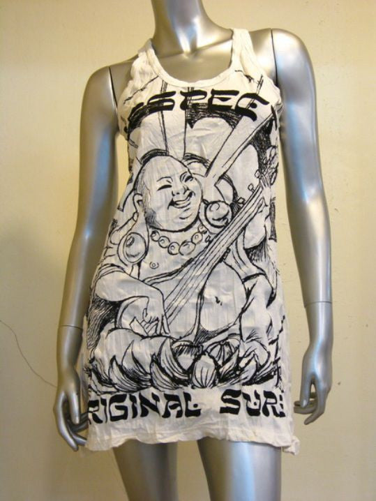 Womens White Mandolin Buddha Tank Dress