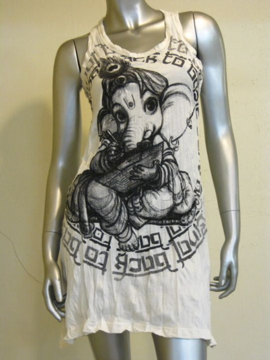 Womens White Baby Ganesh Tank Dress