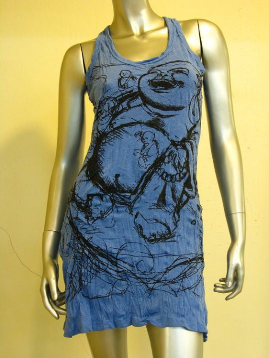Womens Blue Happy Buddha Tank Dress