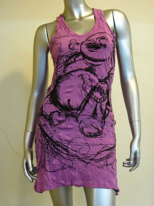 Womens Purple Happy Buddha Tank Dress