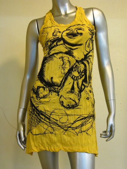 Womens Yellow Happy Buddha Tank Dress