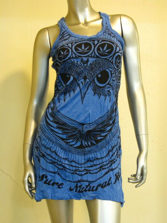 Womens Blue Weed Owl Tank Dress