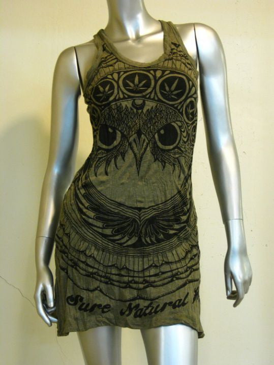 Womens Green Weed Owl Tank Dress